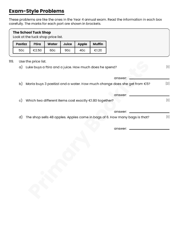 Maths Mental Paper and Word Problems Booklet | Year 4