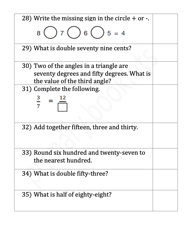 Maths Mental Paper Booklet year 6