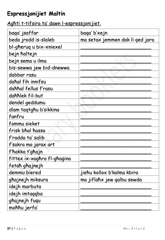 Maltese Revision Booklet year 6