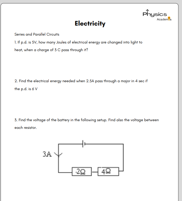 Current Electricity Exercises