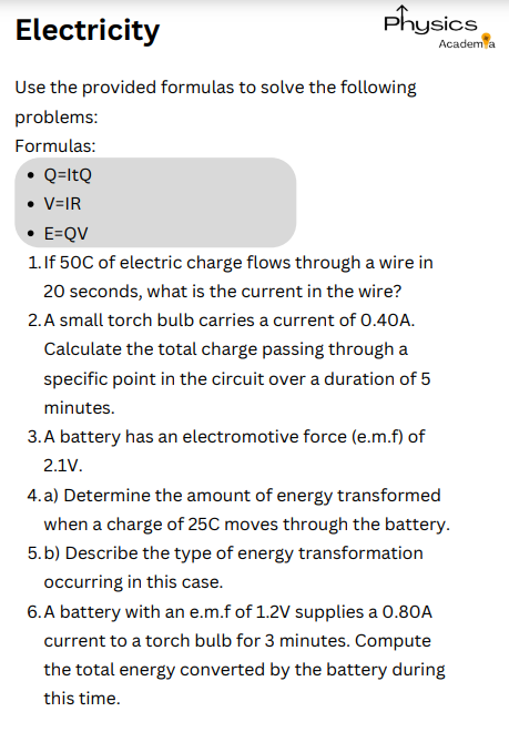 Current Electricity Exercises