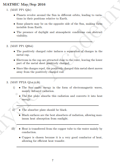 Physics Explain Questions Model Answers
