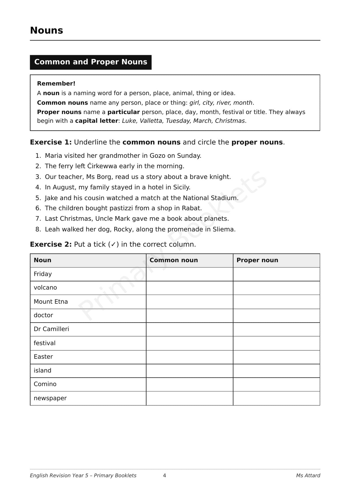 English Revision Booklet | Year 5