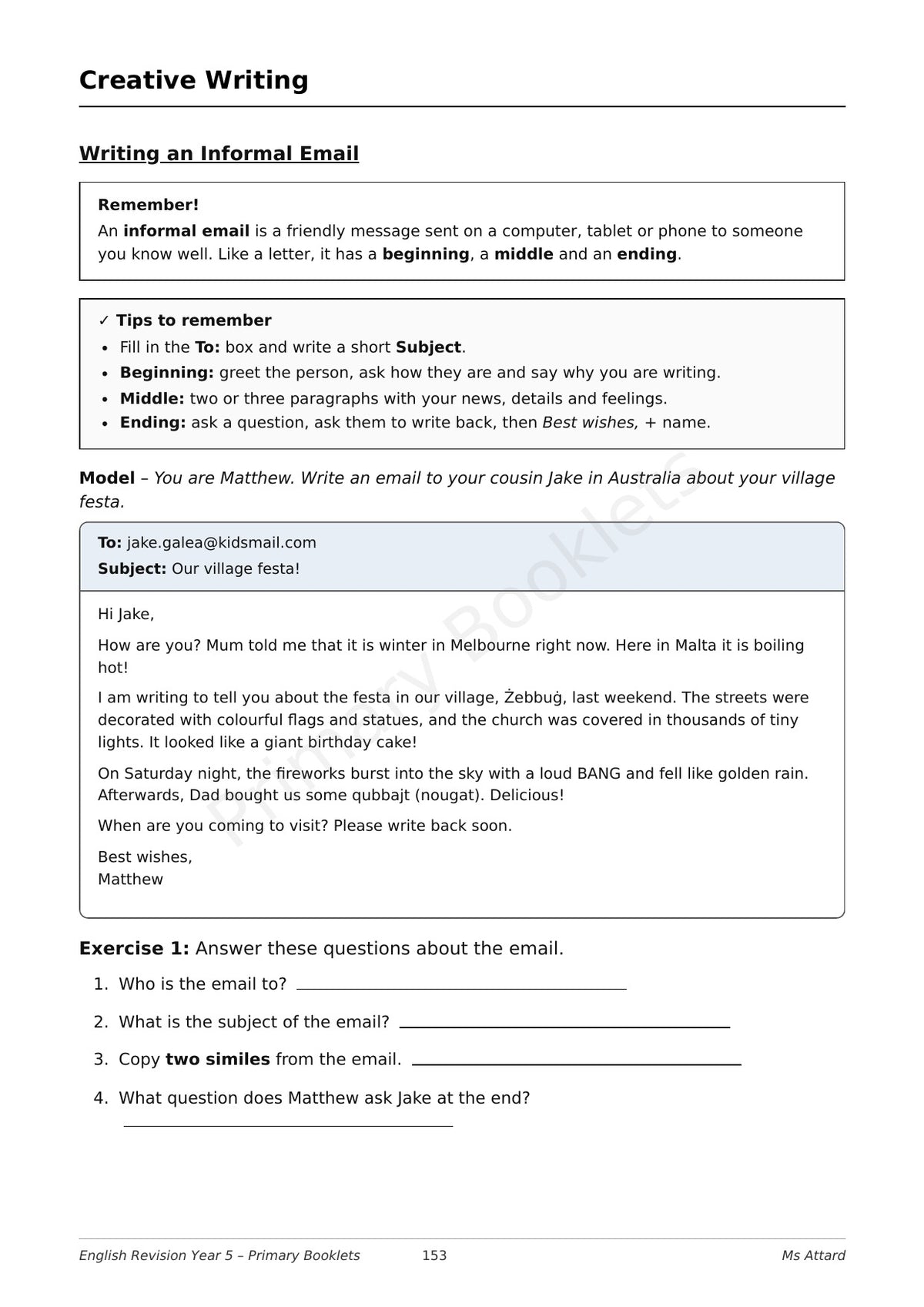 English Revision Booklet | Year 5