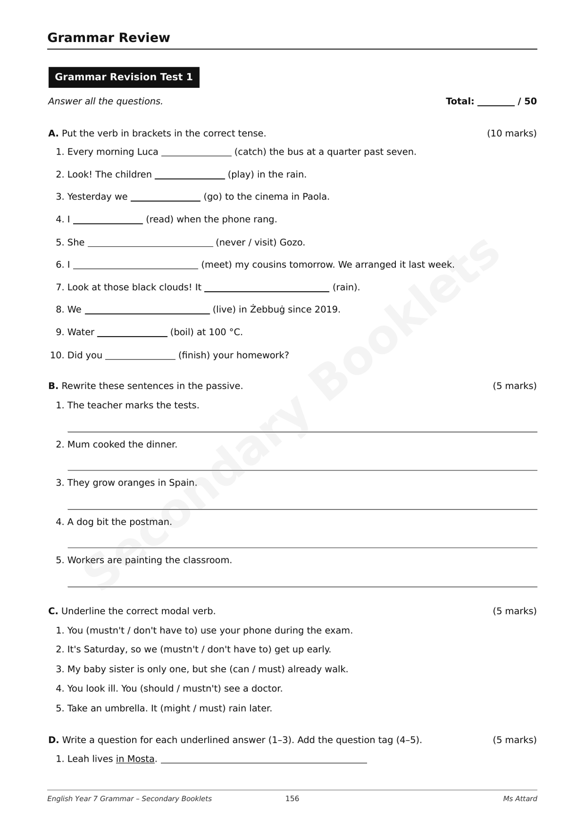 English Revision Booklet | Year 7