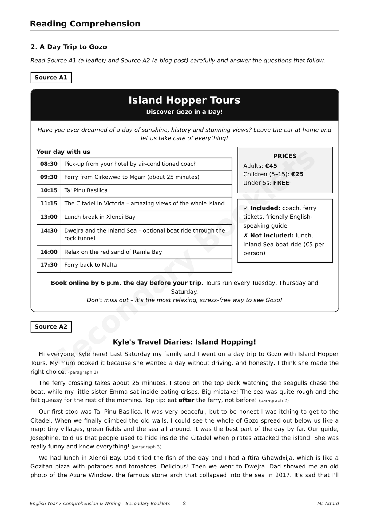 English Revision Booklet | Year 7