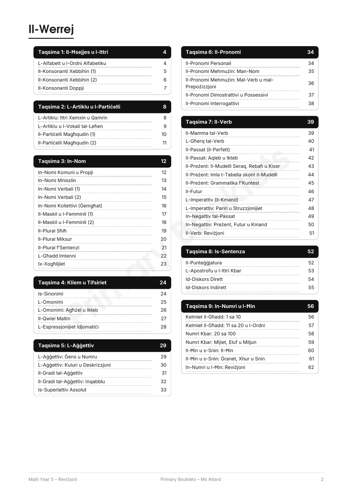 Maltese Revision Booklet | Year 5