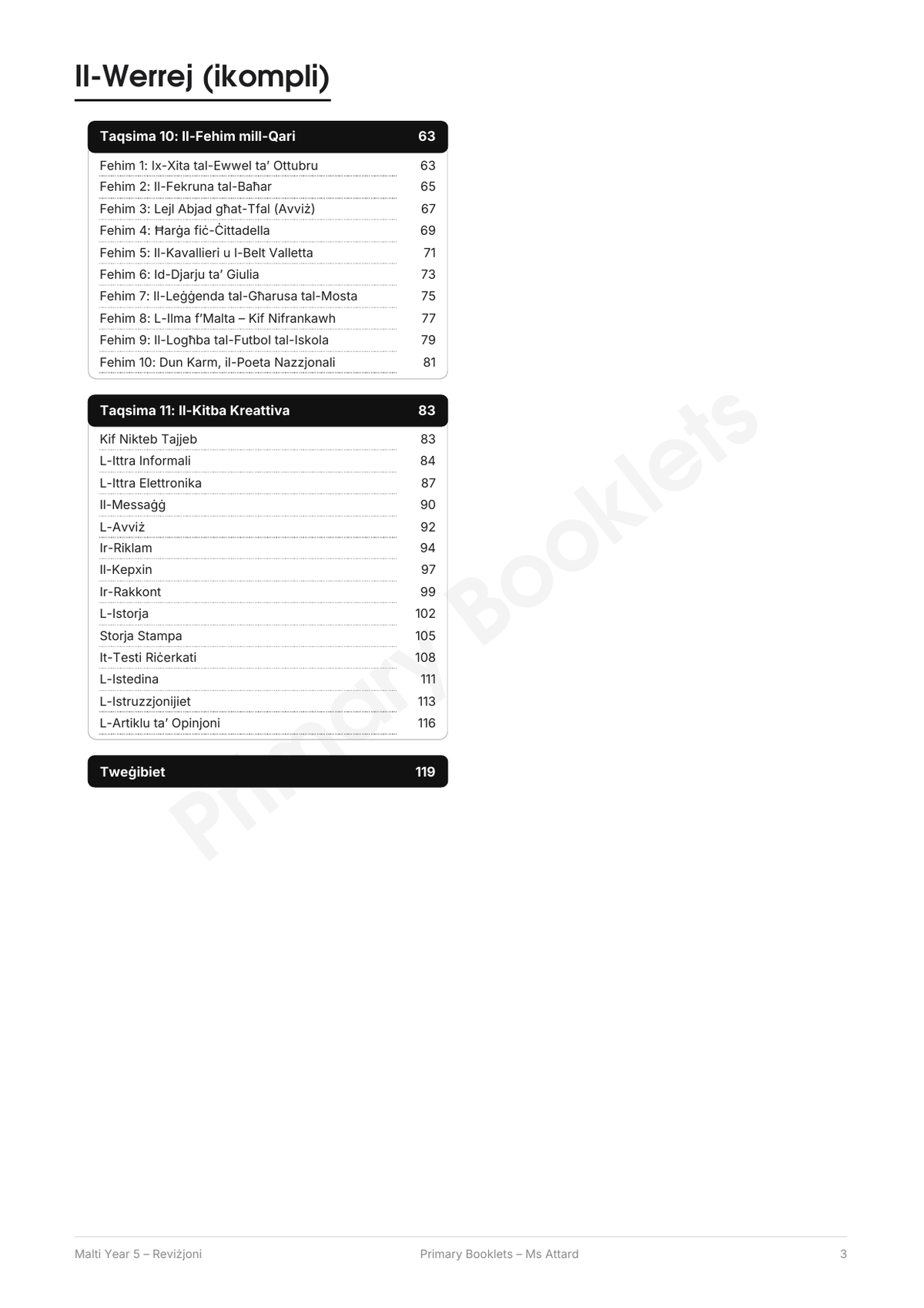 Maltese Revision Booklet | Year 5