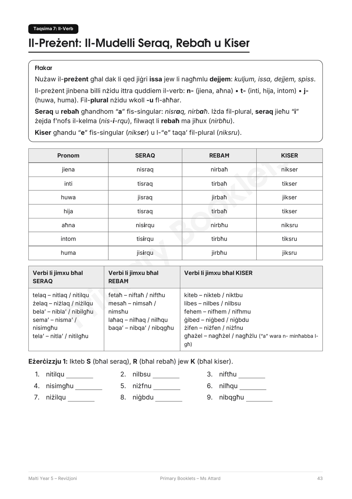 Maltese Revision Booklet | Year 5