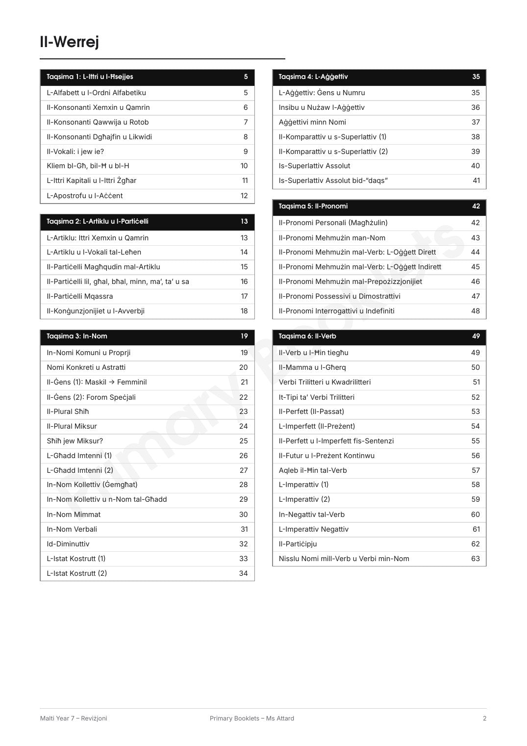 Maltese Revision Booklet | Year 7