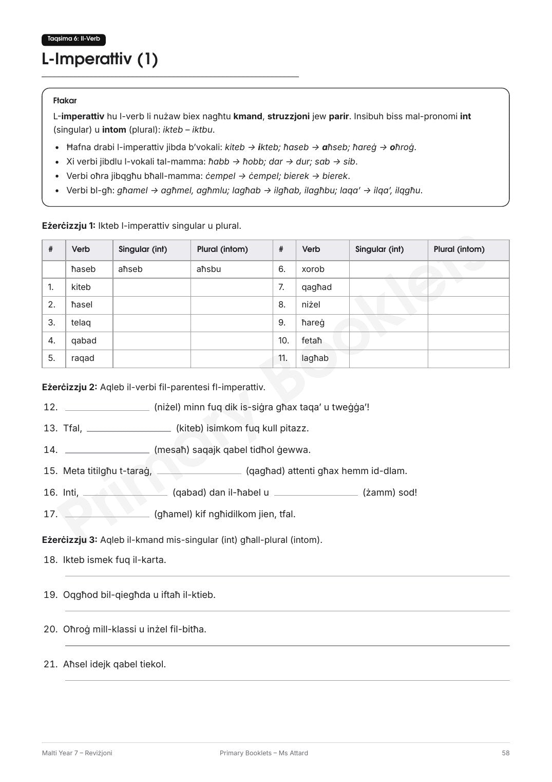 Maltese Revision Booklet | Year 7