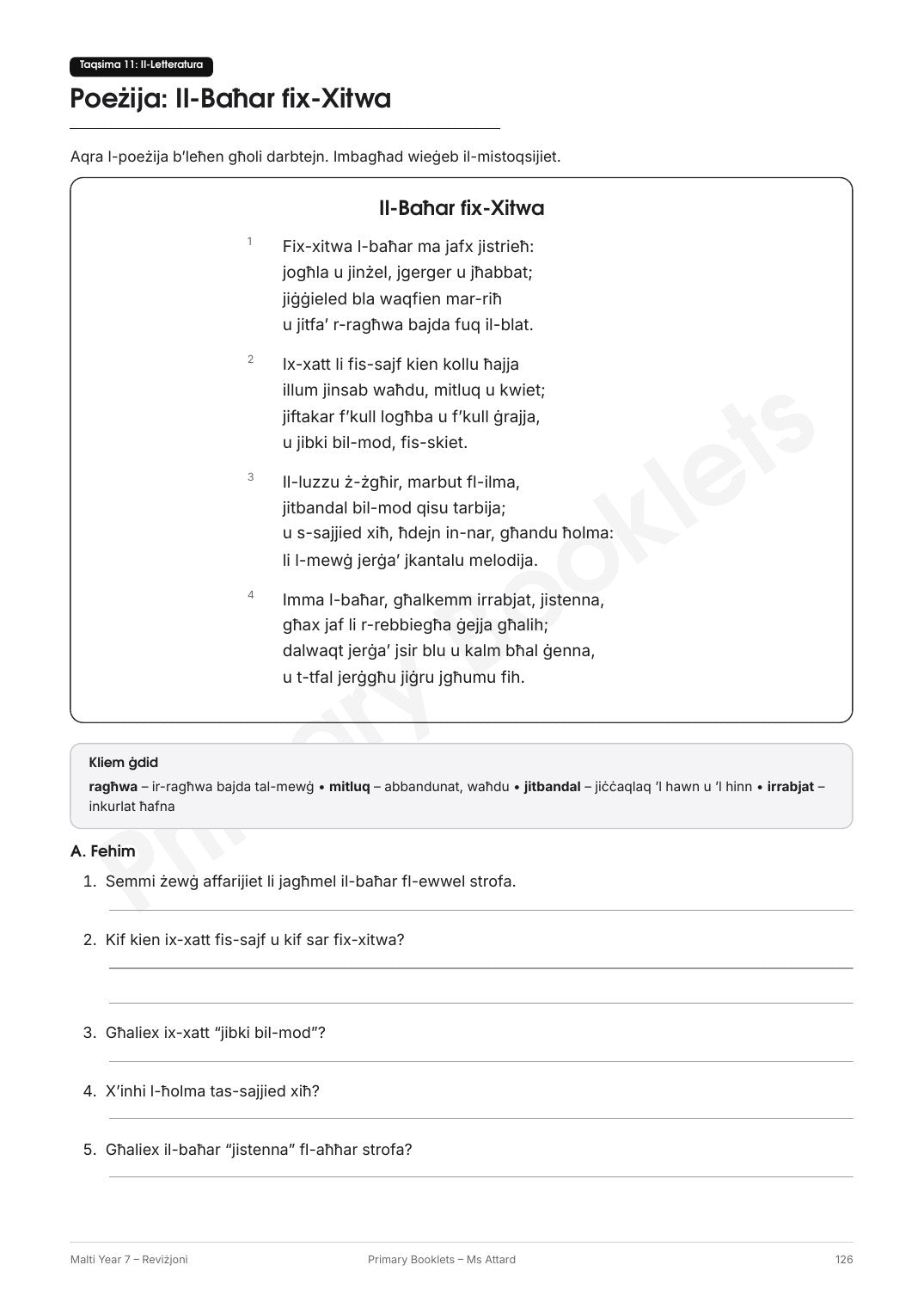 Maltese Revision Booklet | Year 7