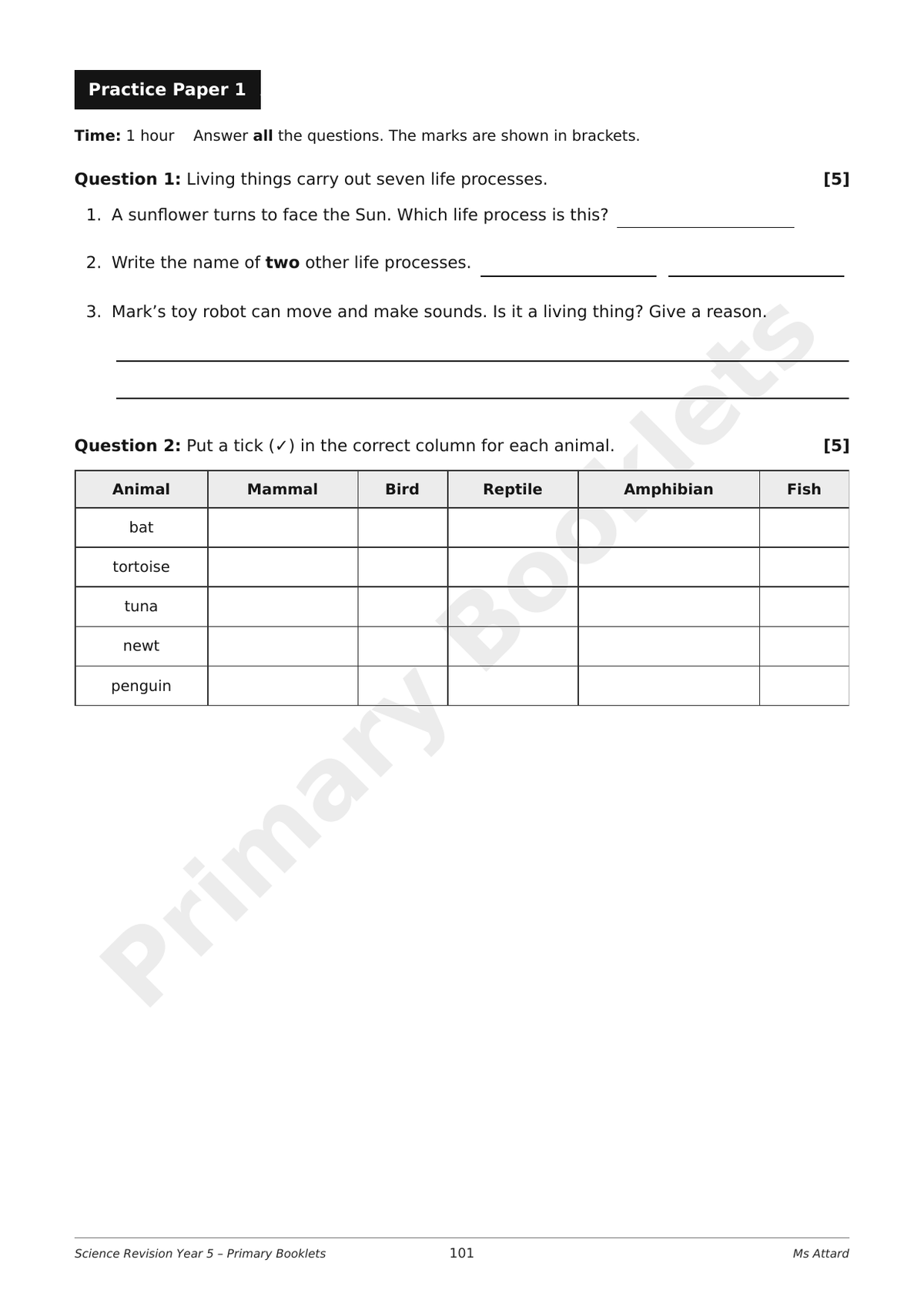 Science Notes & Exercises | Year 5