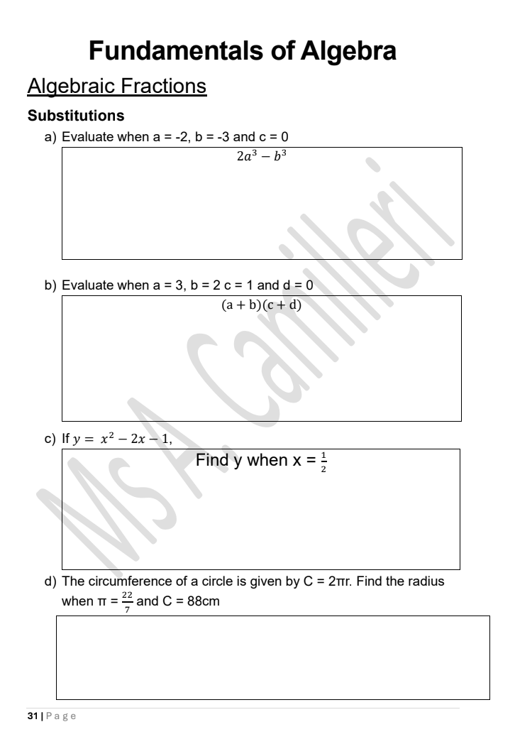Mathematics Practice Exercises year 10 (2-3)
