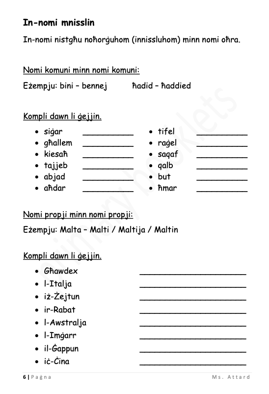Maltese Revision Booklet year 5