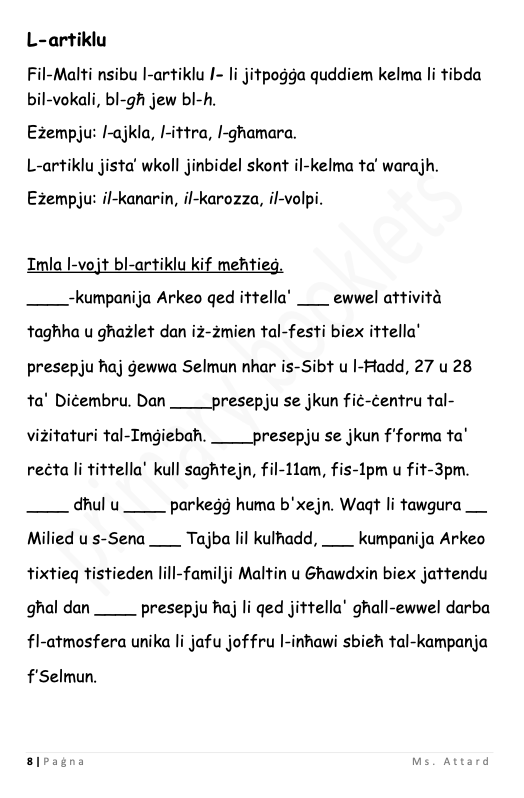 Maltese Revision Booklet year 5
