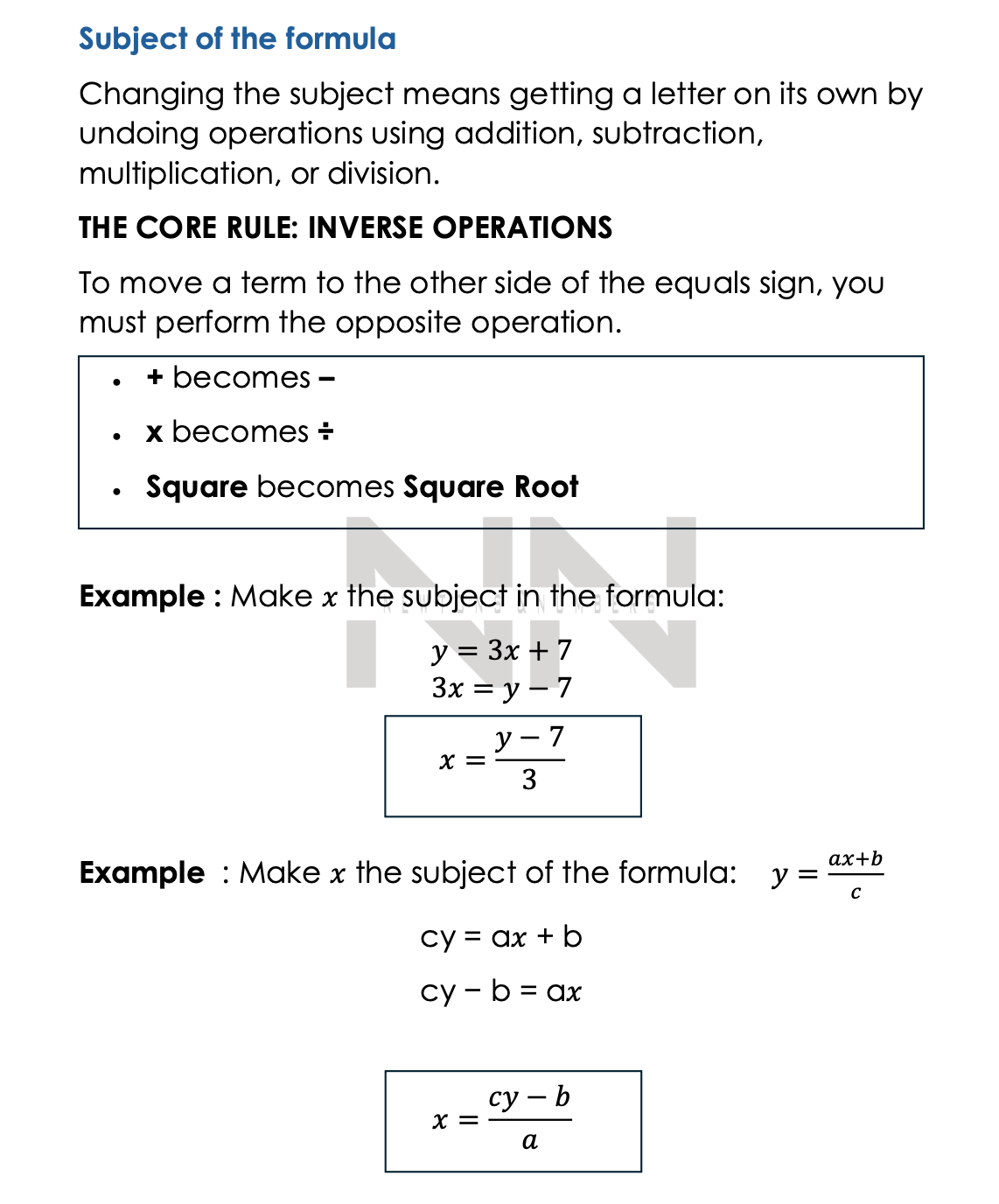Mathematics Short Notes Year 10