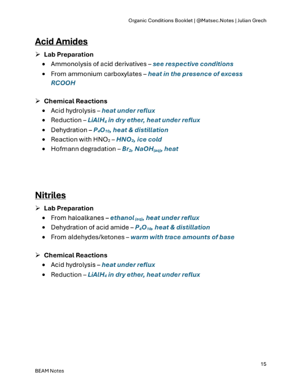 Organic Conditions Booklet | Chemistry A'Level