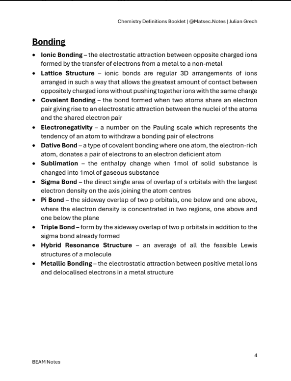 Definitions Booklet | Chemistry A'Level
