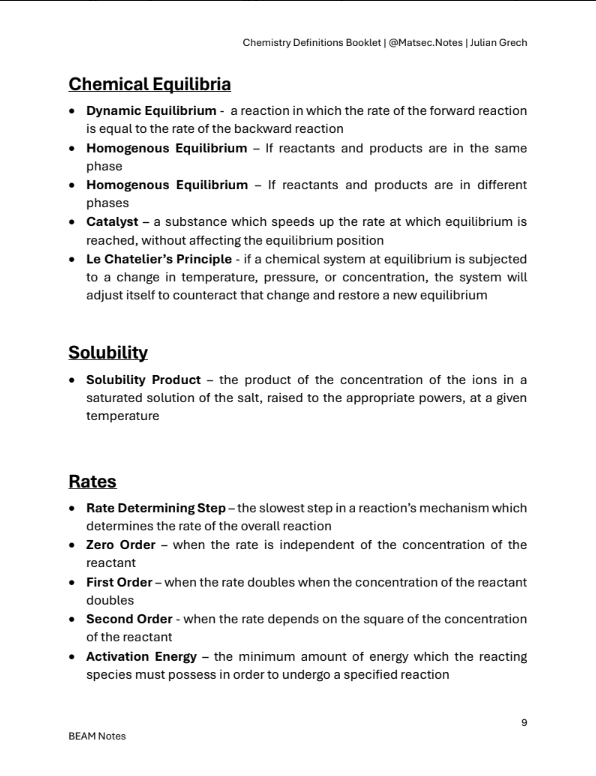 Definitions Booklet | Chemistry A'Level