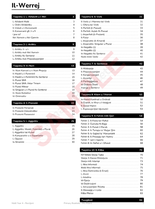 Maltese Revision Booklet | Year 4