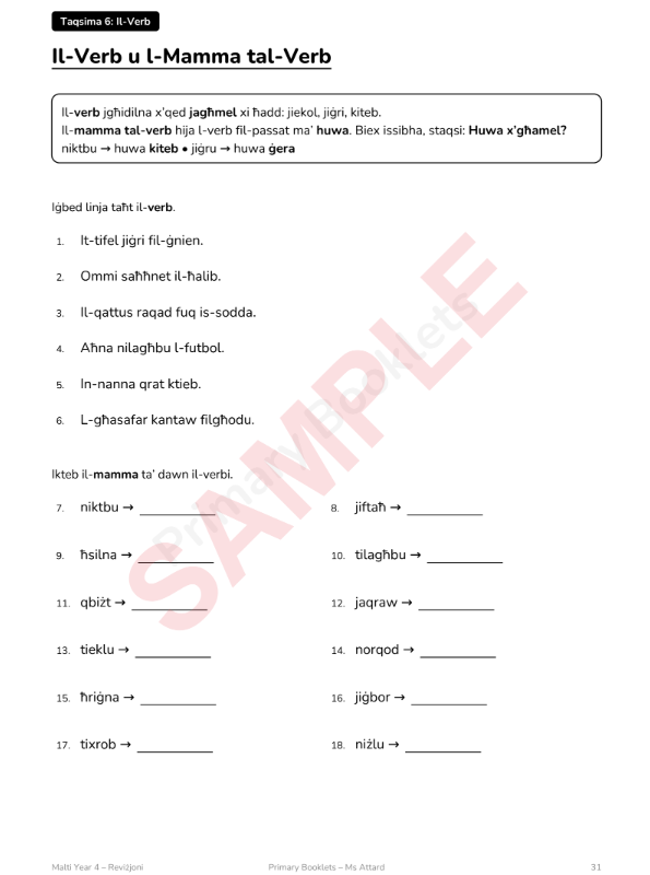 Maltese Revision Booklet | Year 4
