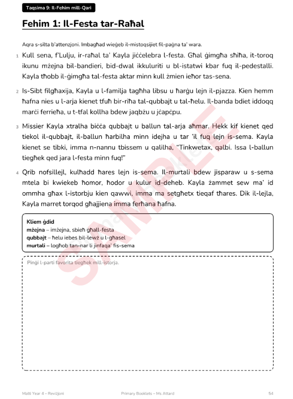Maltese Revision Booklet | Year 4