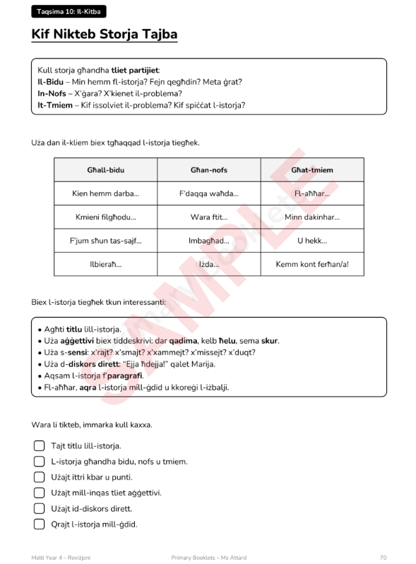 Maltese Revision Booklet | Year 4