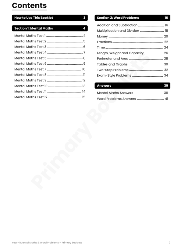 Maths Mental Paper and Word Problems Booklet | Year 4