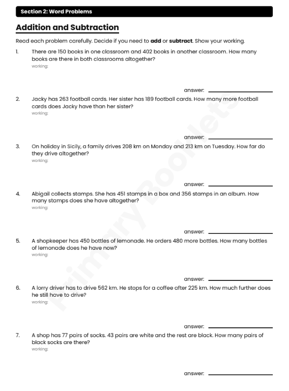 Maths Mental Paper and Word Problems Booklet | Year 4