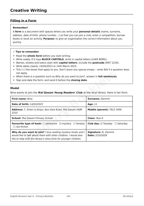 English Revision Booklet | Year 6