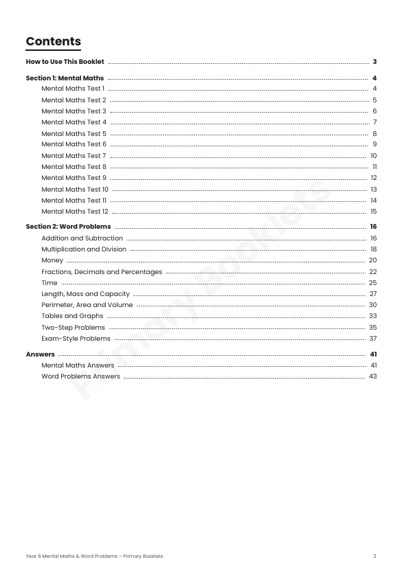 Maths Mental Paper and Word Problems Booklet | Year 6