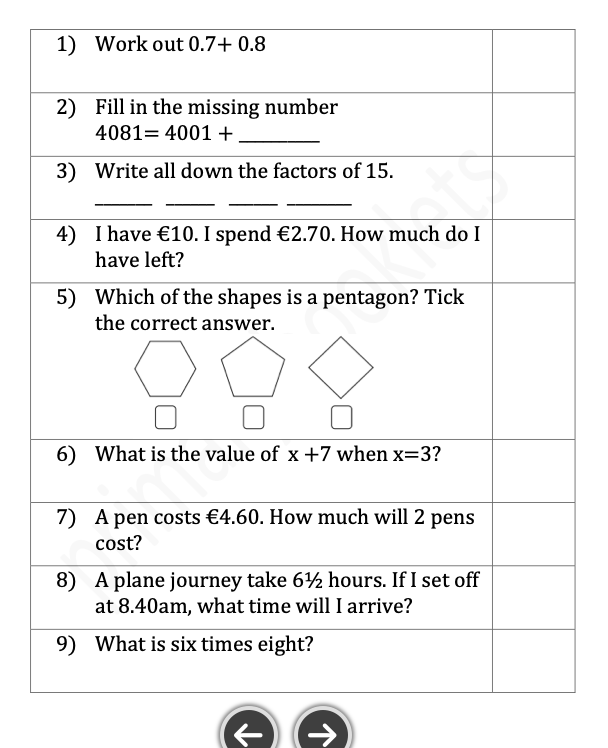 Maths Mental Paper Booklet
