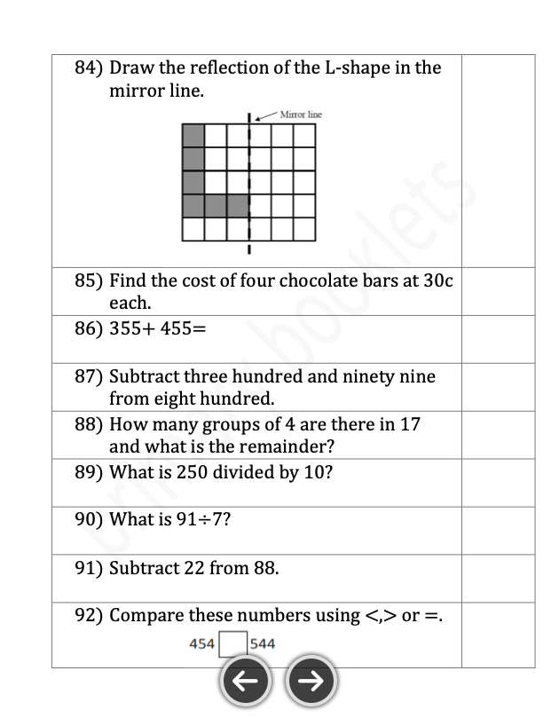 Maths Mental Paper Booklet