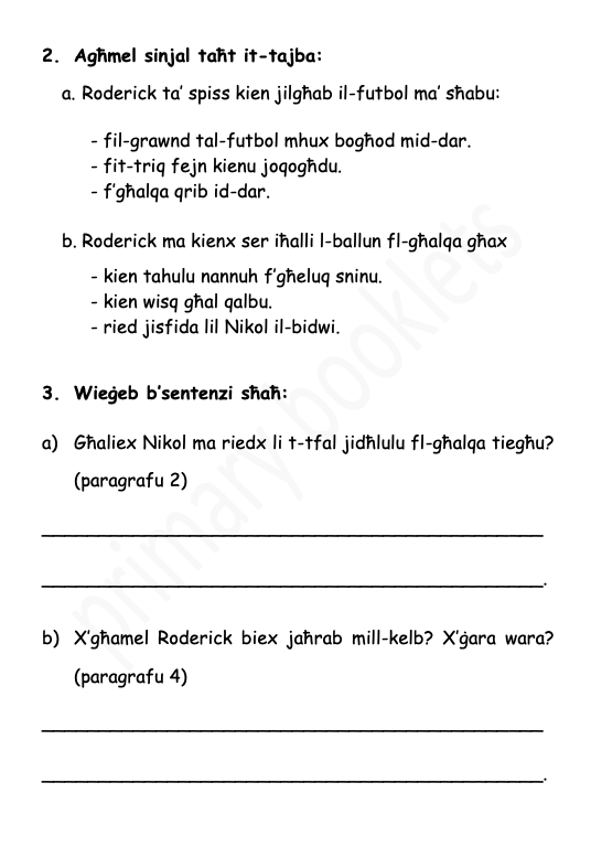 Il-Fehim mis-smiegħ tal-Malti year 4
