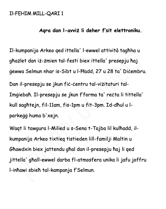 Il-Fehim mis-smiegħ tal-Malti year 5