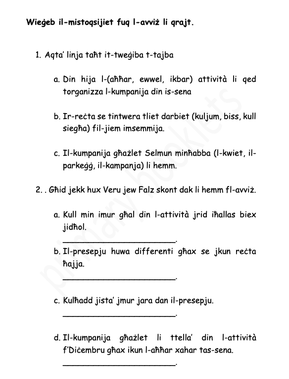 Il-Fehim mis-smiegħ tal-Malti year 5