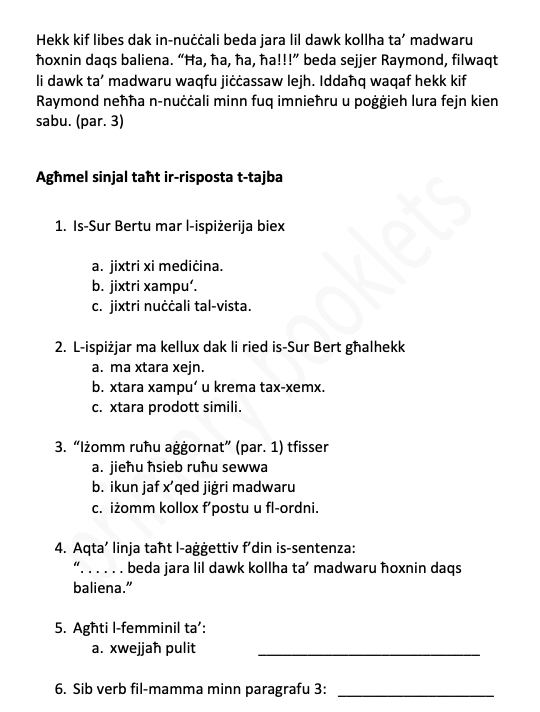 Il-Fehim mis-smiegħ tal-Malti year 6
