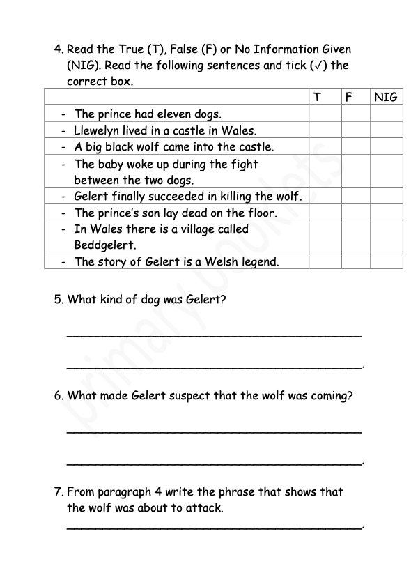 English Comprehension year 6