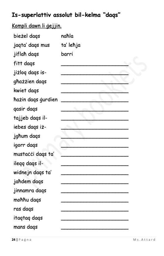 Maltese Revision Booklet year 6