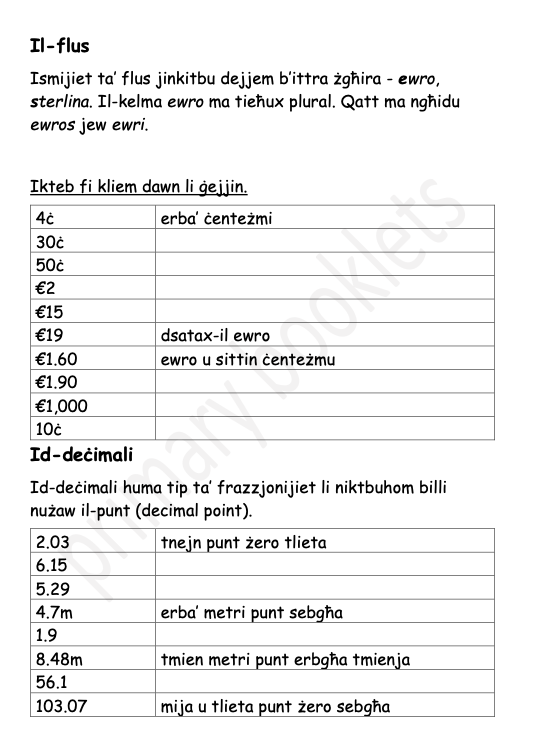Maltese Revision Booklet year 6