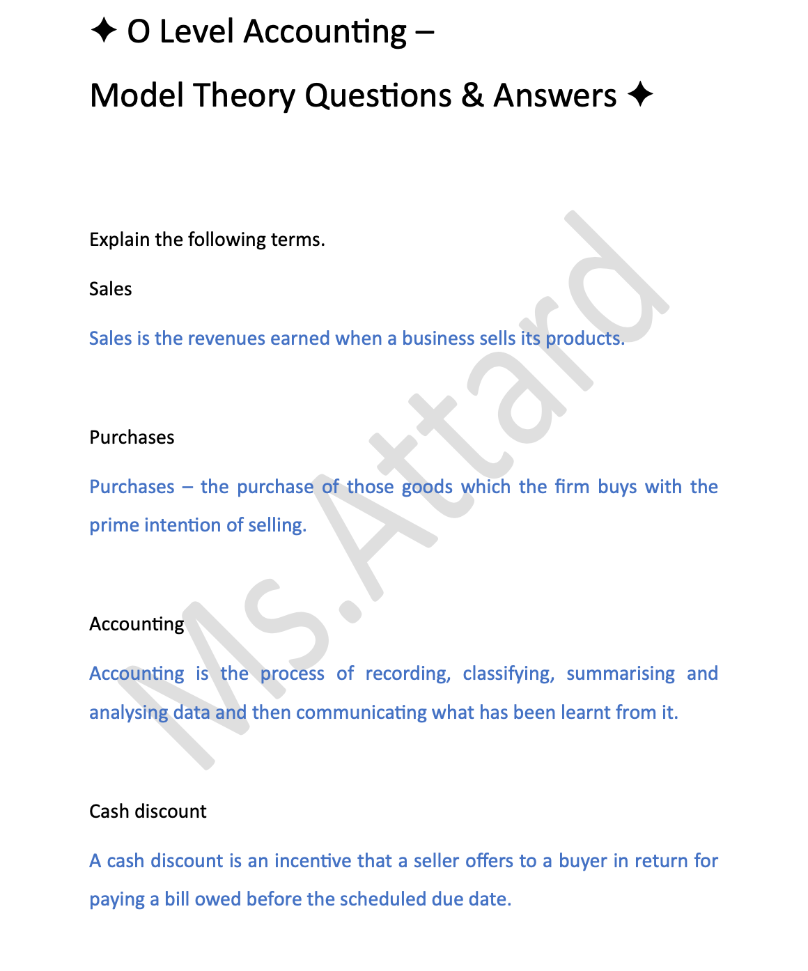 Accounts Short Notes | O'Level