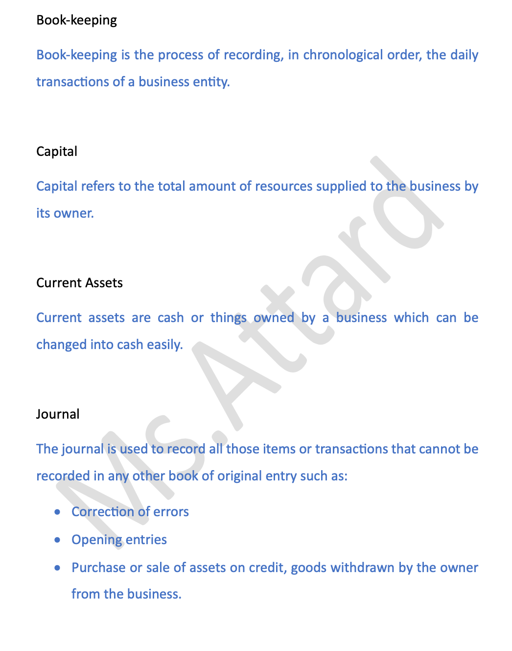 Accounts Short Notes | O'Level