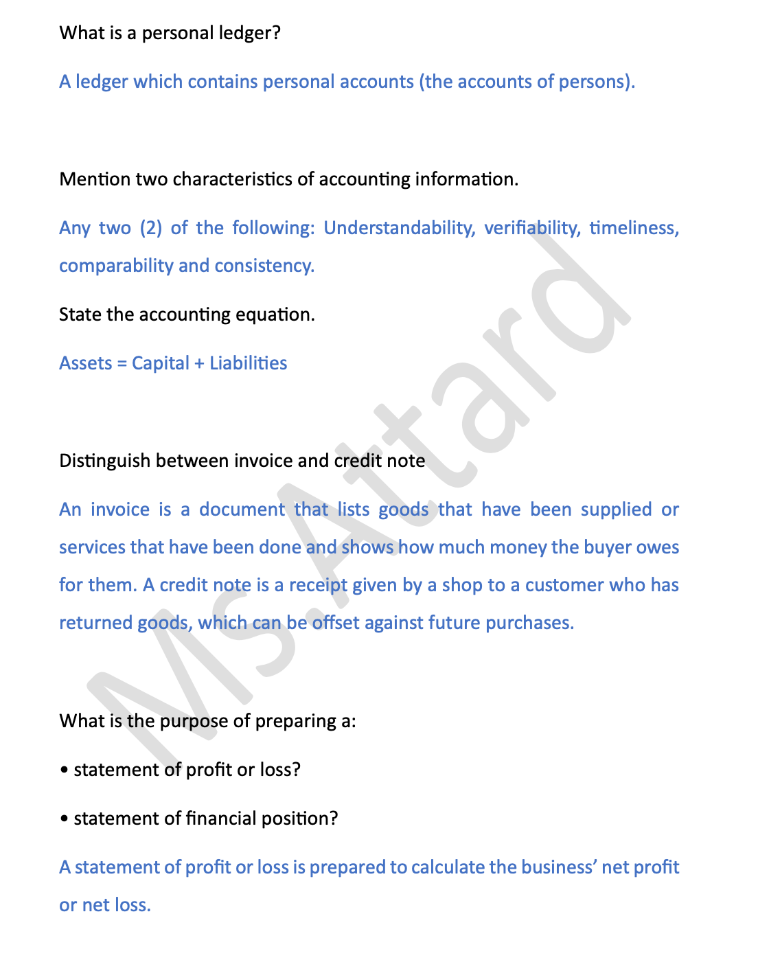 Accounts Short Notes | O'Level
