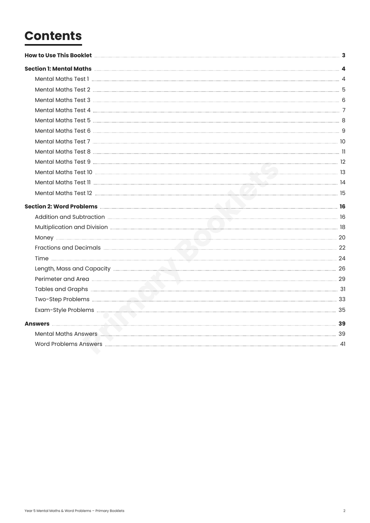 Maths Mental Paper Booklet | Year 5