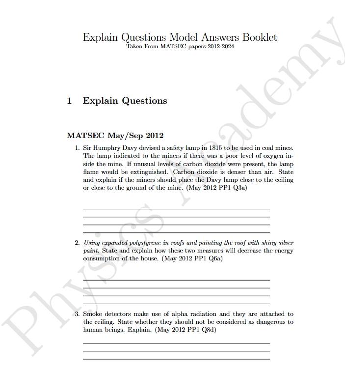 Physics Explain Questions Model Answers