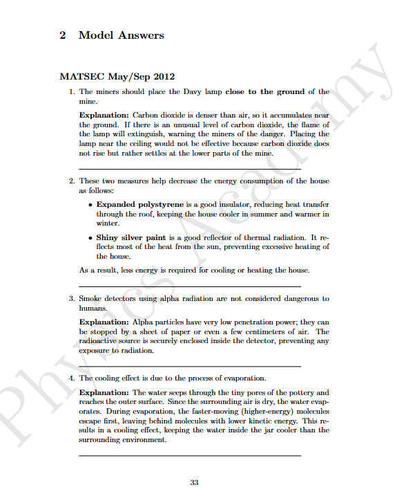 Physics Explain Questions Model Answers