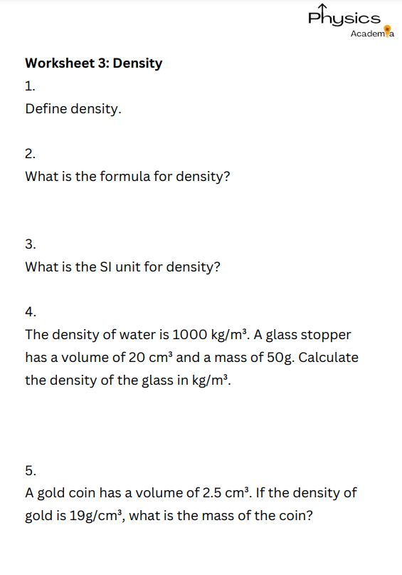 Scalar and vector + Density Worksheets