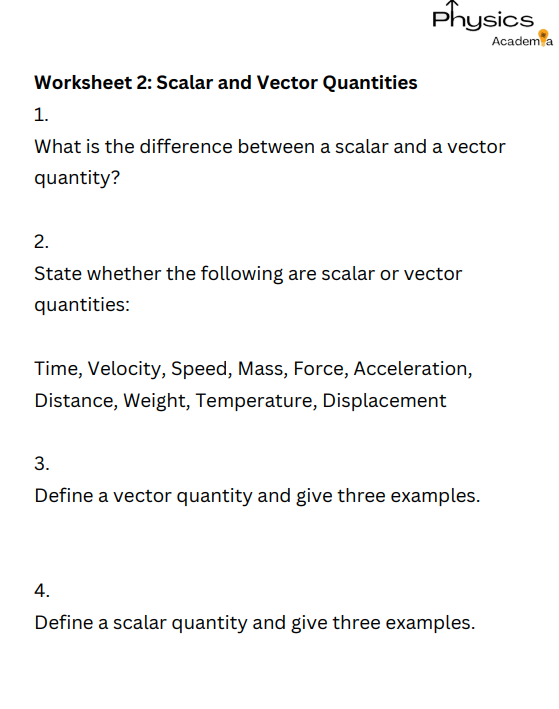 Scalar and vector + Density Worksheets